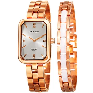 Juego de reloj pulsera para mujer Akribos XXIV AK995RG esfera de diamante extra a juego - Imagen 1 de 4