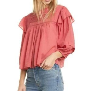 Free People Laura cotton oversized smock top long sleeve size Small Coral Berry - Picture 1 of 9