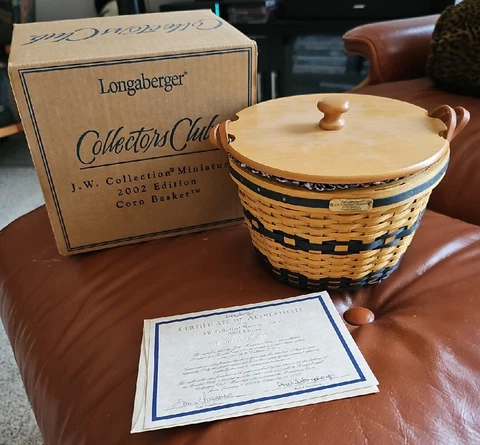 Longaberger 2002 Edition Miniature Corn Basket J.W. Collection Liner+Insert+Box Cover