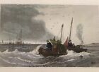 The Mouth Of The Thames, Vintage Steel Engraving, Handcolored