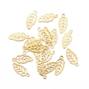 10 Stck. Edelstahl Charms Blattstil Golden Zum Selbermachen Handwerk 12,5x5,5 mm - Bild 1 von 2