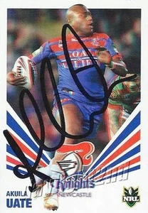 Signed 2012 NEWCASTLE KNIGHTS NRL Card AKUILA UATE Daily Telegraph - Picture 1 of 1