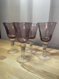 Hand Blown Light Purple Bubble Glass Goblets Wine Glasses Set of 4 Artland ? - Picture 1 of 13