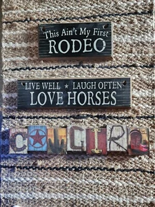 Cowboy Decor Signs-Lot of 3! COWGIRL/NOT 1ST RODEO/LIVE WELL,LOVE HORSES - Picture 1 of 2