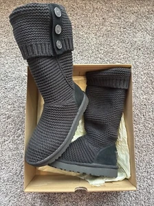 Women's UGG Purl Cardy Knit 1094949 Boots Slip On Size 6 Black - Picture 1 of 6