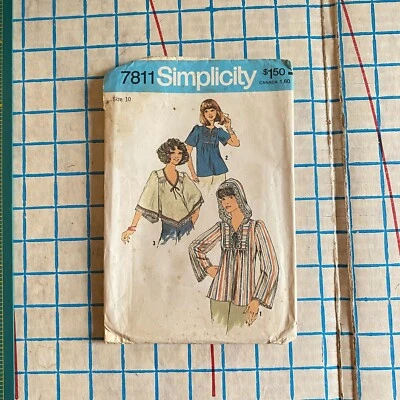 Womens 1970 Peasant Blouse Pattern Size 10 Simplicity 7811 - Image 1 of 3