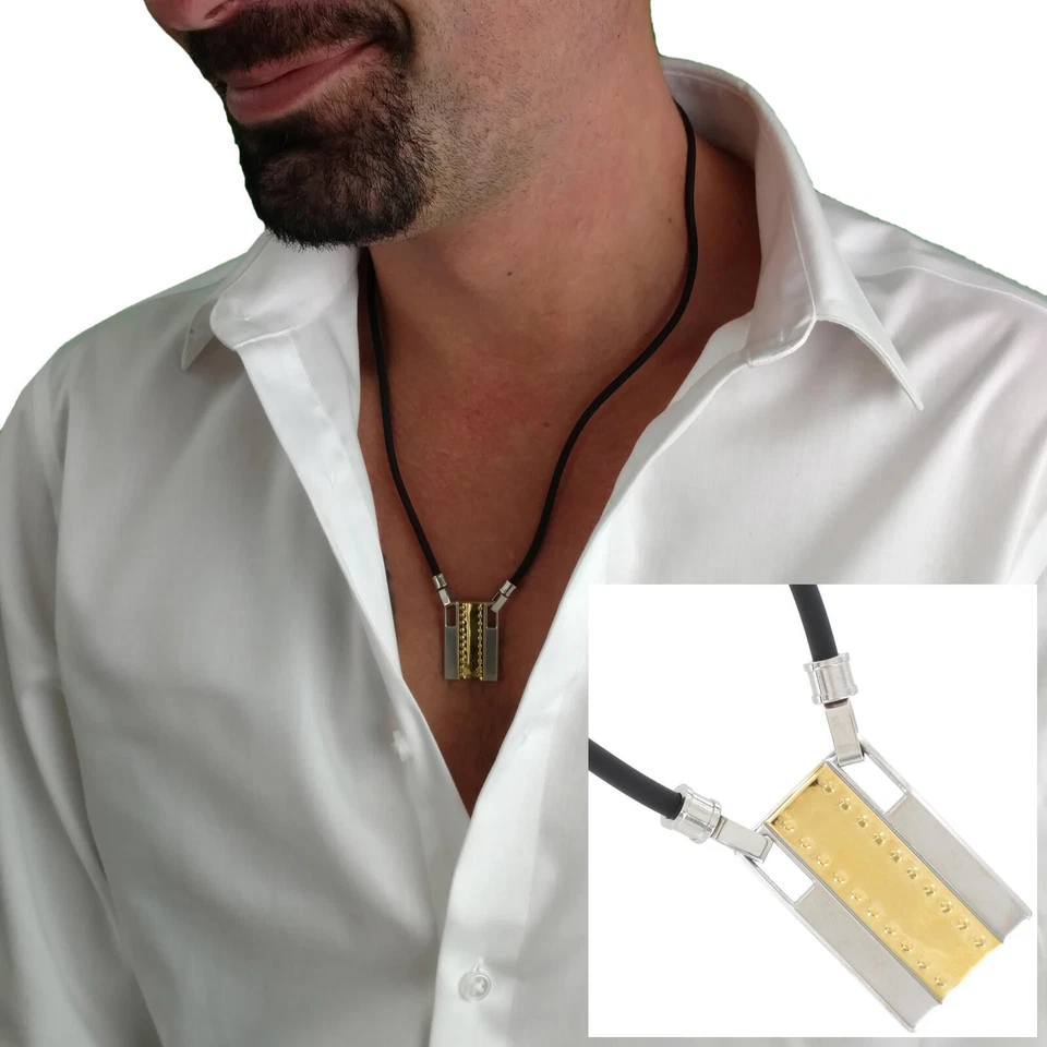 Rochet Siderale Techno Gold Tone Stainless Steel Steel Pendant 1"  Necklace 20" - Image 1 of 4