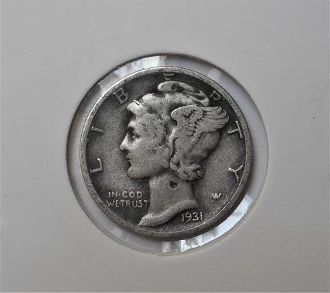 1931-d . Mercury Dime . F+ . Fine+ . Original 10 Cents Cover