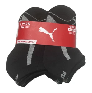 Puma Socks Girl M Low Cut Performance Black Cushioned 6 Pairs Shoe 9-3.5 - Picture 1 of 7