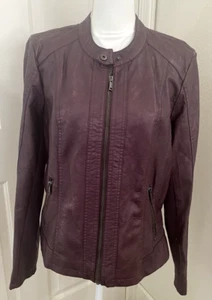 NEW Maurice's Burgundy/Dark Purple Moto Jacket Large Faux Leather Stretch Biker - Picture 1 of 8