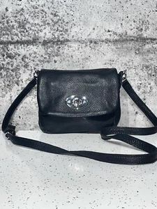 Roots Crossbody Bag Black Tribe Leather Turn Lock Small - Picture 1 of 7