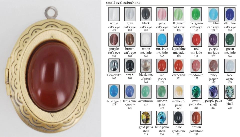 Cabochões ovais médios medalhão, pedra preciosa e vidro, com opções de corrente deslizante - Imagem 1 de 1