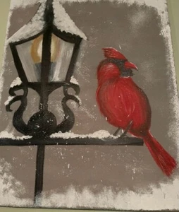 Original Artwork 16x20 Acrylics on Canvas "Winter Cardinal" Signed by Artist - Picture 1 of 1