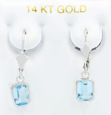  GENUINE 1.84 Cts AQUAMARINE DANGLING EARRINGS 14K GOLD * FREE Appraisal Service - Image 1 of 4