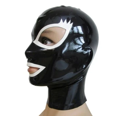 Black latex mask for men and women,Natural rubber hood mask with eyelashes - Image 1 of 4