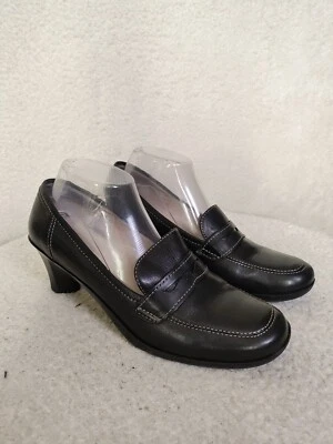 Anne Klein Heels Women 9.5M Black Leather Comfort Pump Loafer Slip On Heels Shoe - Image 1 of 4