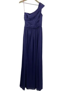 Monique Lhuillier Women's 8 One Shoulder Cut Out Ruched Pleated Chiffon Gown - Picture 1 of 15