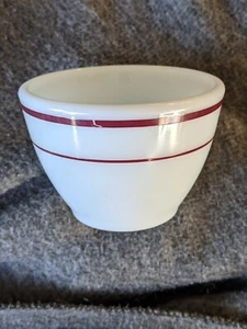 PYREX DUAL MAROON STRIPES OPEN TOP SUGAR BOWL HEAVY MILK GLASS VGUC FREE SHIP - Picture 1 of 5