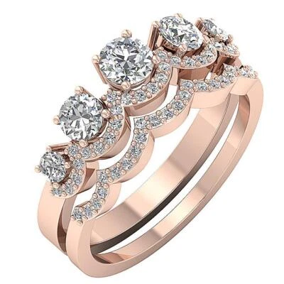 VS F 1.20 Ct Lab Grown Diamond 5 Stone Engagement Bridal Ring Set 10K Rose Gold - Image 1 of 4