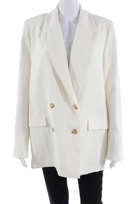 Zara Women White Collared Button Blazer Long Sleeve Polyester Size L - Image 1 of 4