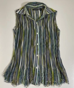 Vintage Y2K Essentials By Milano Fairy Pleated Sleeveless Button Up Sz S Stretch - Picture 1 of 8