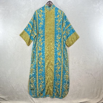 Vestido Vintage Ruth Norman Mujer Pequeño Azul Dorado Caftán Maxi Hecho en EE. UU. Años 70 Foto 1 de 4