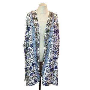 Feathers by Tolani Anthropologie Kimono Floral O/S Blue White - Picture 1 of 12