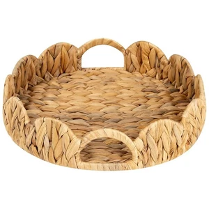 Scalloped  Round Tray, Round Serving Tray with Built-in Handles, Decoratve5346 - Picture 1 of 8