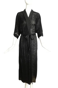 CHRISTIAN DIOR- 1980s Black Silk & Velvet Robe, Size Small - Picture 1 of 5