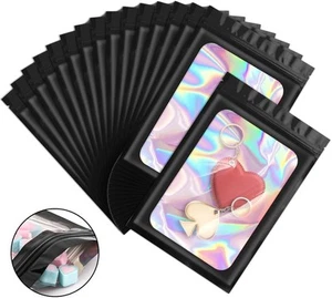 100 Pieces Smell Proof Mylar Bags, Holographic 2.4 x 3.9 Inch, Black - Picture 1 of 6