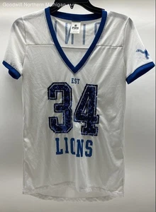 Women's VICTORIA'S SECRET PINK Lions #34 White Blue Jersey - Size Small - Picture 1 of 6