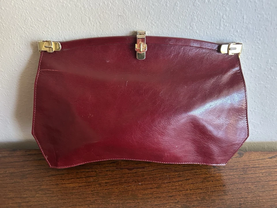 Vintage Famous Barr Made In Italy Burgundy Clutch Bag Purse Party Cocktail - Image 1 of 4