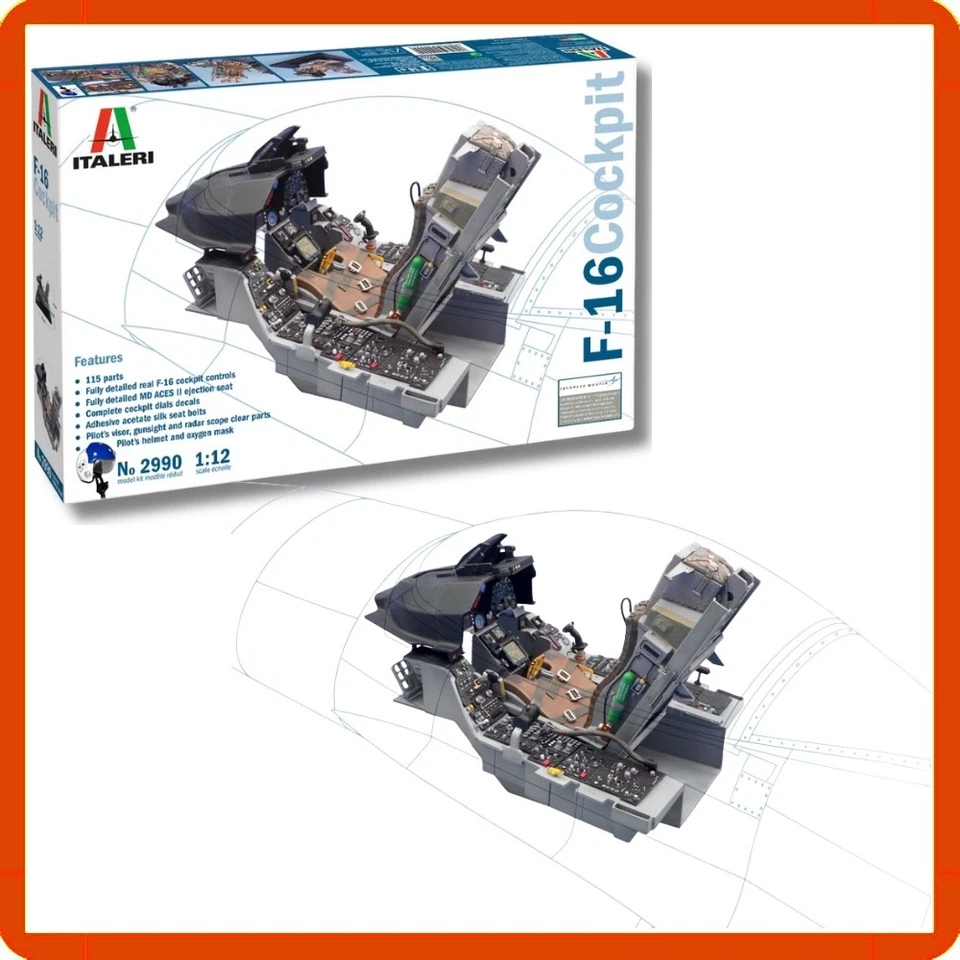 Italeri scala 1/12 F16 Cockpit kit di montaggio modellino aereo militare statico - Immagine 1 di 4