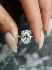 IGI Certified 4Ct Oval Lab Grown Diamond Engagement 14k White Gold Ring - Picture 1 of 13