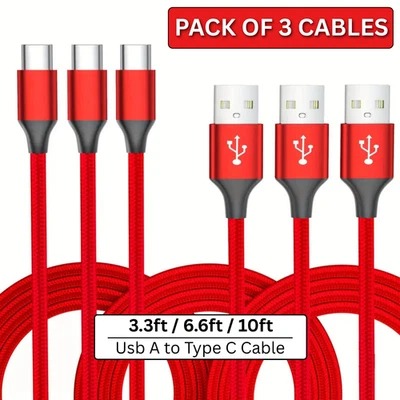 USB A to USB-C Cable Braided Fast Charger Type C Lead For iPhone 15 16 / Samsung - Image 1 of 4