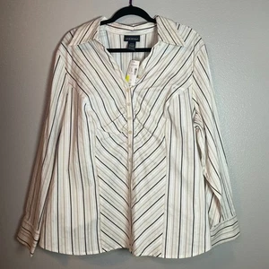 Lane Bryant gestreiftes Hemd Damen Gr. 18 / 20 Knopfleiste Langarm braun Büro - Bild 1 von 8