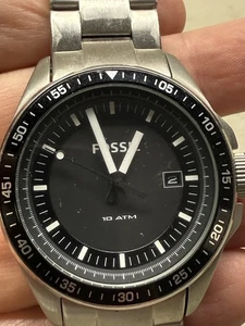 Fossil Mens Watch Waterproof 10 ATM. ATM-4385. Works! Stainless Band - Picture 1 of 5