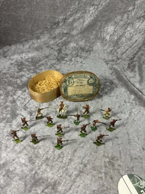 Fabulous Antique German Mini Flat Lead Soldiers Set in Orig Oval Wood Box - Image 1 of 4