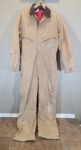 Carhartt Men's 40T Coveralls Quilt Red Lined Duck Brown Size 40 Tall USA Vintage - Picture 1 of 16