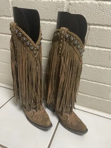 Double D Ranch Fringe Brown Suede Western Boots Sz 5.5 By Lane Boots - Picture 1 of 7
