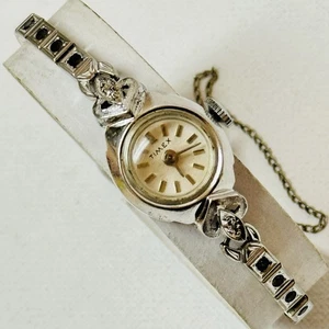 Vintage Timex Diamant Handaufzug Damen Silber Armband Uhr graue Kristalle LÄUFT - Bild 1 von 12