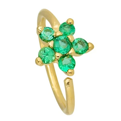 Joyería Avalancha Damas 20G Oro 14K Flor Esmeralda Nariz Aro Anillo, 5/16" (8mm) Foto 1 de 4