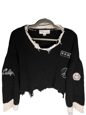 Vintage Havana Cropped Distressed Patchwork Sweater Sz S - Image 1 of 4