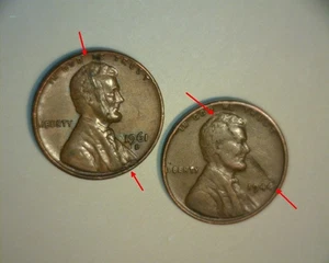 1961 D & 1944 LINCOLN CENTS DEFECTIVE PLANCHET🌟SPLIT LAMINATION🌟 US ERROR COIN - Picture 1 of 8