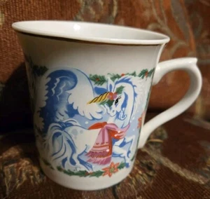 Vtg Wallace Berrie Co Christmas Unicorn Coffee Mug - Picture 1 of 4