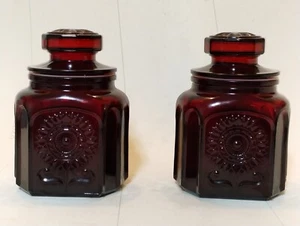 VINTAGE WHEATON N.J.  JARS/CANISTERS RED/CHERRY RED GLASS SUNFLOWERS  4 Pieces - Picture 1 of 12