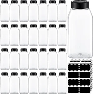 28 Pack 16 Oz Plastic Spice Jars with Cap Square Plastic Bottle Containers with - Picture 1 of 6