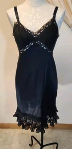 Deslizamiento completo glamoroso vintage * encaje y pliegues transparentes * negro * talla pequeña - Imagen 1 de 14