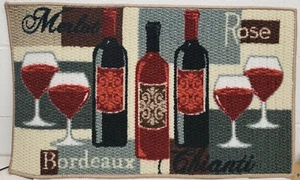 STRUKTURIERTER KÜCHENTEPPICH (rutschfest) (18"x30") 3 WEINFLASCHEN & 4 WEINGLÄSER, rechts., Ah - Bild 1 von 7