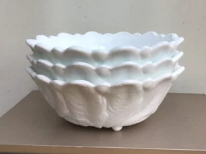 INDIANA MILK GLASS 3 LARGE CABBAGE LEAF AND ROSE BOWLS - Picture 1 of 5
